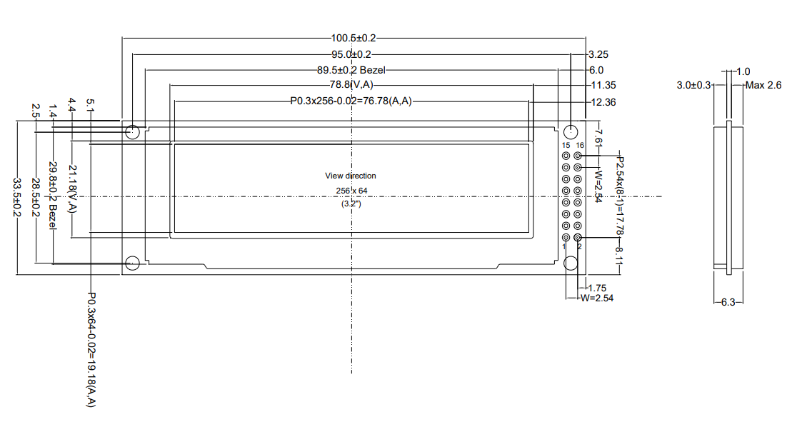 EastRising OLED display dimensions