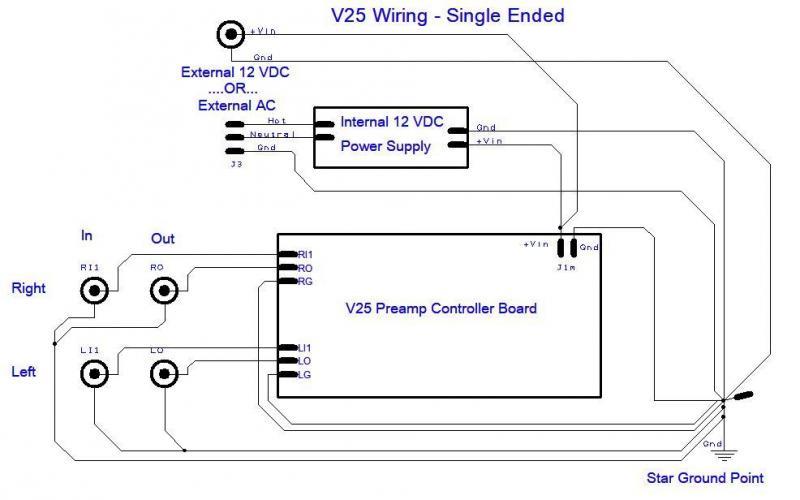 V25 preamp controller single-ended wiring schematic